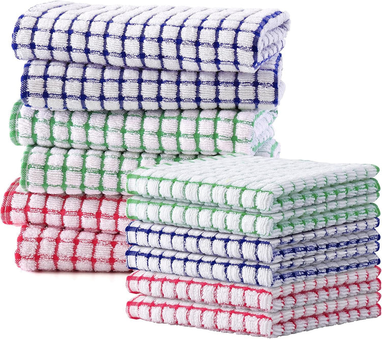 Kitinjoy Cotton 12 Pack Kitchen Towels and Dishcloths Sets, 16 x 25 Inch & 12 X 12 Inch Dish Towels Bulk, Super Soft and Absorbent Hand Towels for Kitchen Drying, Multiple Colour - Nestoria
