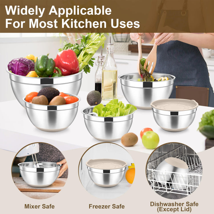 Mixing Bowls Stainless Steel Salad Bowl with Lid & Graters (6 Count)