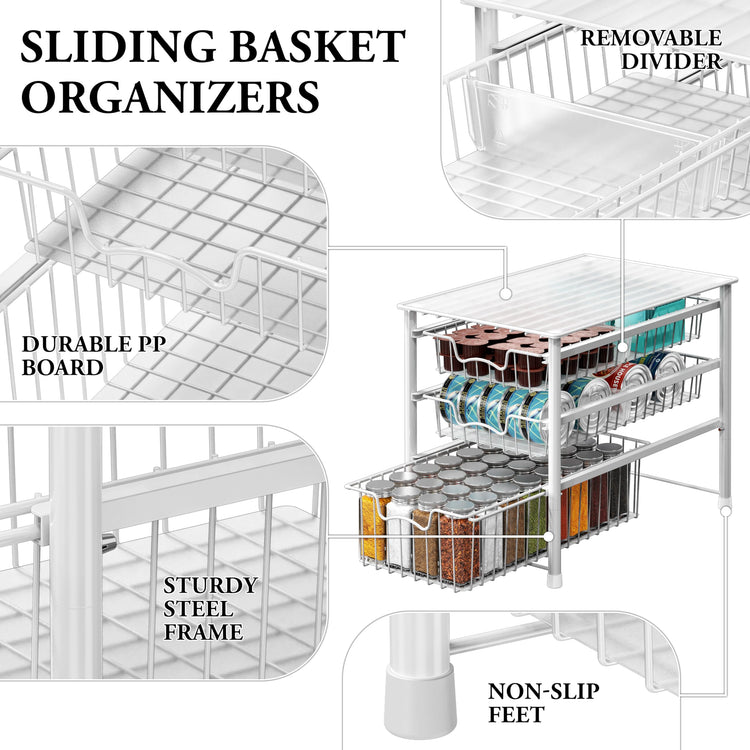 Stackable 3 Tier Sliding Basket Organizer Drawer