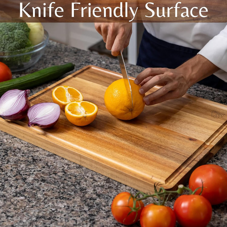 Acacia Wood Cutting Board (20x15x1.2 In.) - Large Thick Edge Grain Wooden Chopping Boards for Kitchen, Giant XL Organic Hardwood Carving Block for Raw Meat