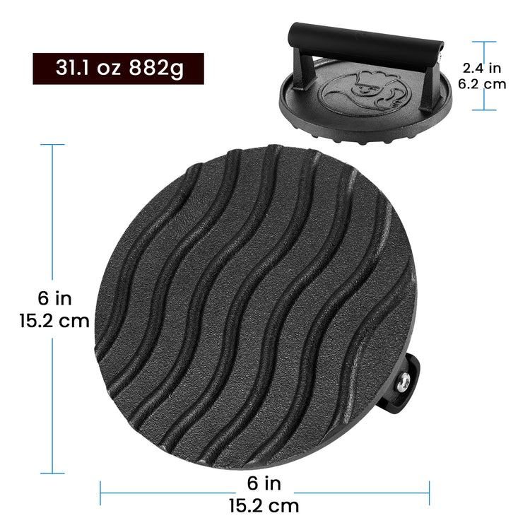 Cast Iron Smash Burger Press with Heat Resistant Handle
