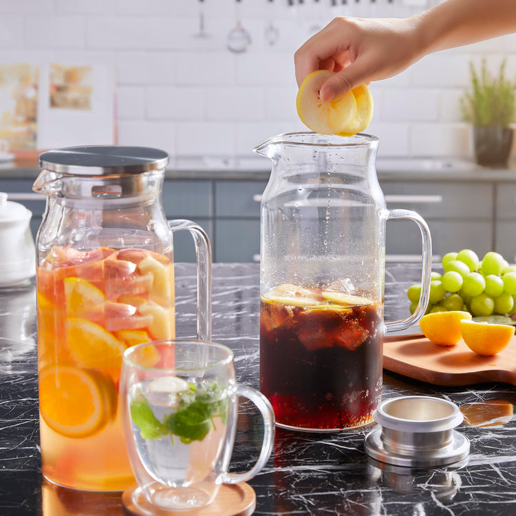 2 Liter 68 oz Glass Pitcher with Lid and Handle