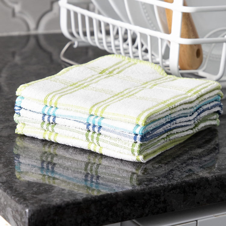Ritz 100% Cotton 12-inch x 12-inch Kitchen Dish Towel, Gentle Cleaning Wash Cloth with Poly Scour Side, Blue/Green, 5-Pack - Nestoria