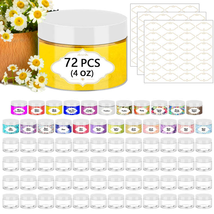 4 OZ Plastic Jars with Lids (72 Count)