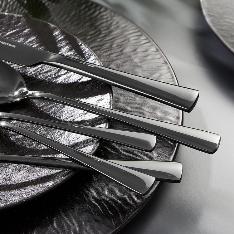 KINGSTONE 18/10 Stainless Steel Flatware, 20-Piece Forged Silverware Set for 4, Mirror Polished Cutlery Set Dishwaher Safe for Home, Restaurant, Wedding, Party, Black