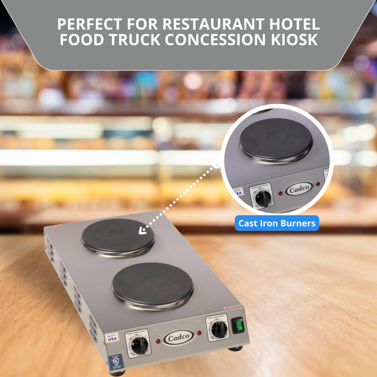 CDR 2CFB Portable Double Cast Iron Space Saver Hot Plate
