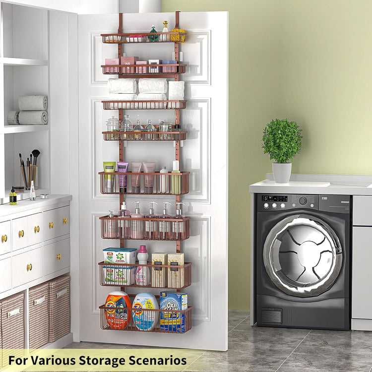 Moforoco Over The Door Pantry Organizer, Pantry Door Organizer Shelves, Kitchen Organizers and Storage, Hanging Basket Wall Spice Rack Seasoning Shelves, Laundry Room Bathroom accessories(Brown )