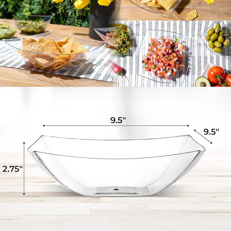 Posh Setting - Clear Plastic Serving Bowls (64oz - 4 Pack) Square, Disposable, Candy & Fruit Bowls for Party Table, Candy Containers