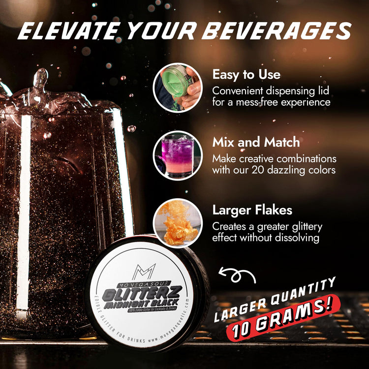 Midnight Black Edible Glitter for Drinks & Cakes