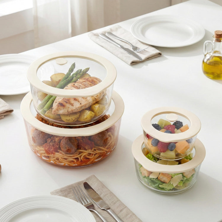 Glass Food Container Set with Glass Lid (3 Count)