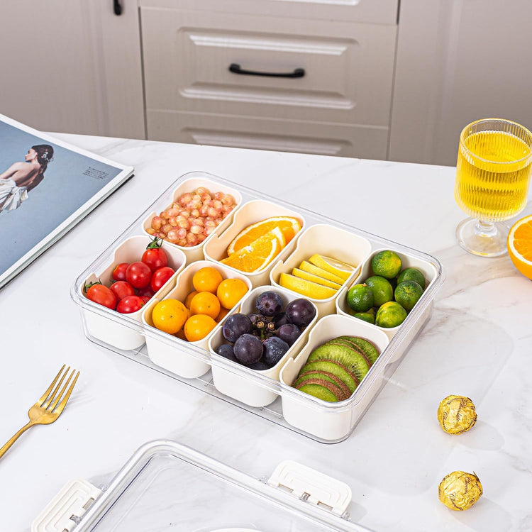 Divided Serving Tray with Lid and Handle - Divided Snack Tray for Portable Snack Platters - Clear Organizer for Candy, Fruits, Nuts, Snacks - Perfect for Party, Entertaining,2 pcs