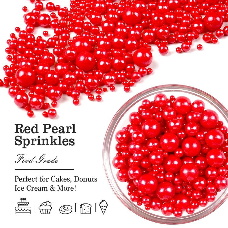 Red Pearl Sugar Sprinkles for Cake Decorating (5.29 Ounce)