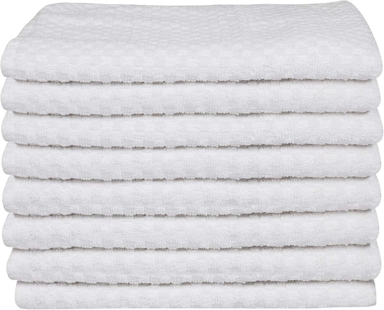 DG Collections White Kitchen Towels - 100% Cotton Terry Tea Towels for Cleaning, Drying, and Highly Absorbent Kitchen Dish Cloth for Bar Cleaning - 8 Pack - 15 x 25 Inches - Nestoria