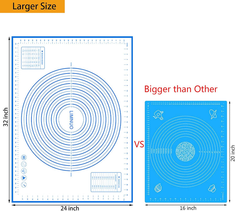 Silicone Baking Mat,Non Stick Rolling Dough with Measurements for Pie Pizza Cookies Fondant Making,Extra Thick Non Slip Silicone Pastry Mat