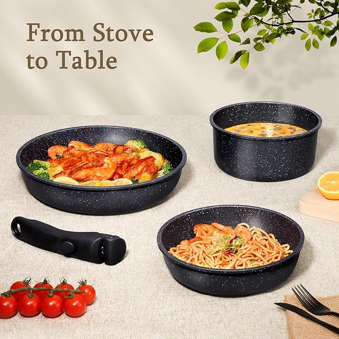 GiPP Ceramic Pots and Pans Set Non Stick, Nonstick Detachable Handle Cookware Sets, Healthy Non Toxic PFAS PFOA & PTFE Free, Dishwasher &Oven Safe, Induction Kitchen Pot and Pan, 8 Piece Grey
