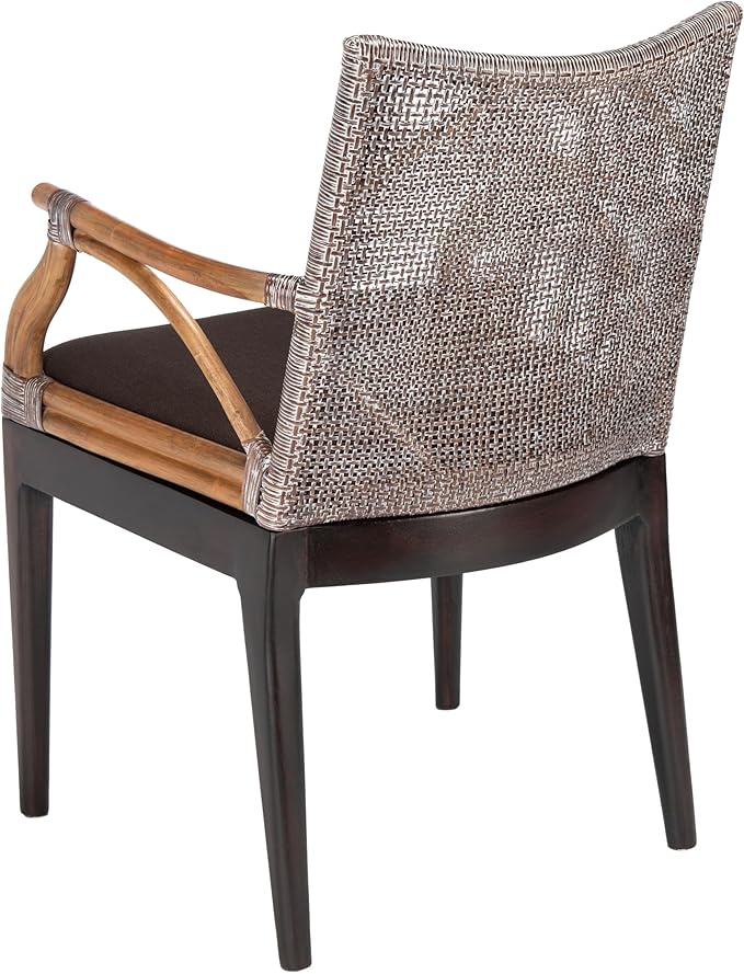SAFAVIEH Home Collection - Gianni Brown & Dark Brown Solid Wood Rattan Arm Chair, Tropical Coastal Accent Seating for Living Room or Dining Space (SEA4011C)