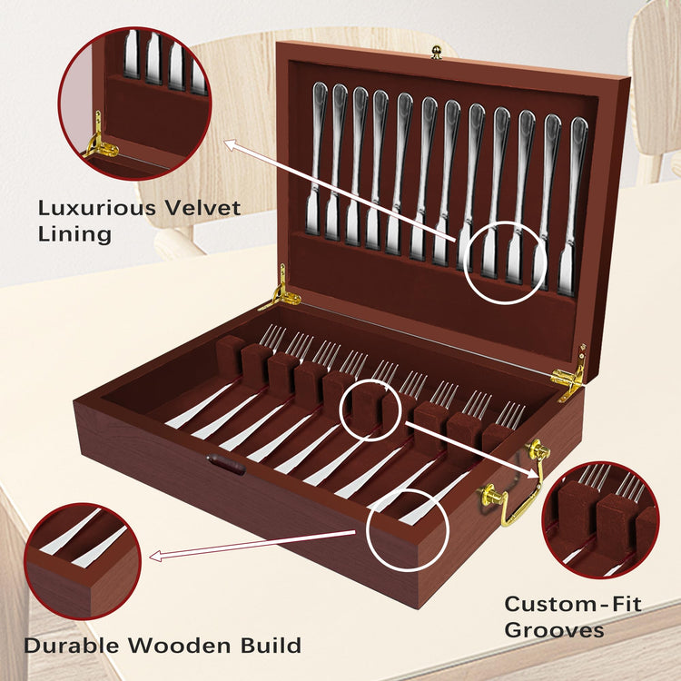 Silverware Storage Box Solid Wood with Lid