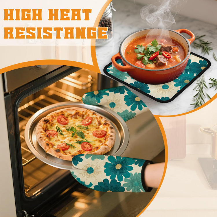 Abstract Daisy Flower Oven Mitts and Pot Holders (4 Count)