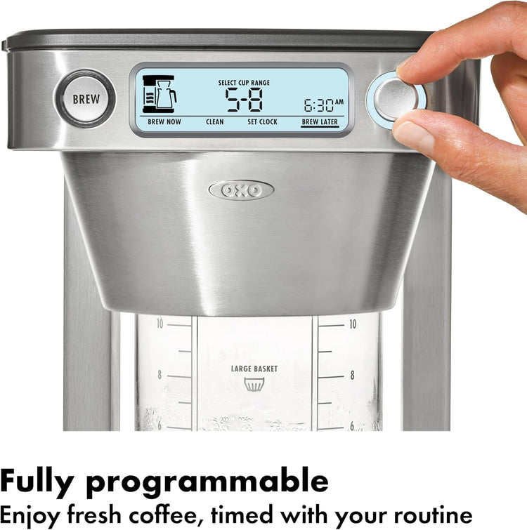 OXO Brew 12-Cup Coffee Maker With Podless Single-Serve Function,Silver