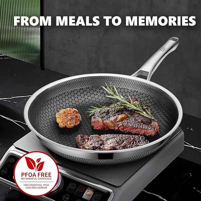 Non Stick Frying Pans 12 inch, Hybrid Frying Skillets Nonstick,non stick Stainless Steel Braiser Pans, Dishwasher and Oven-Safe Chef Pan, Induction Compatible Cooking Pan, PFOA Free