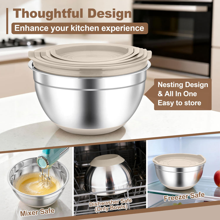 Mixing Bowls Stainless Steel Salad Bowls with Lids (6 Count)