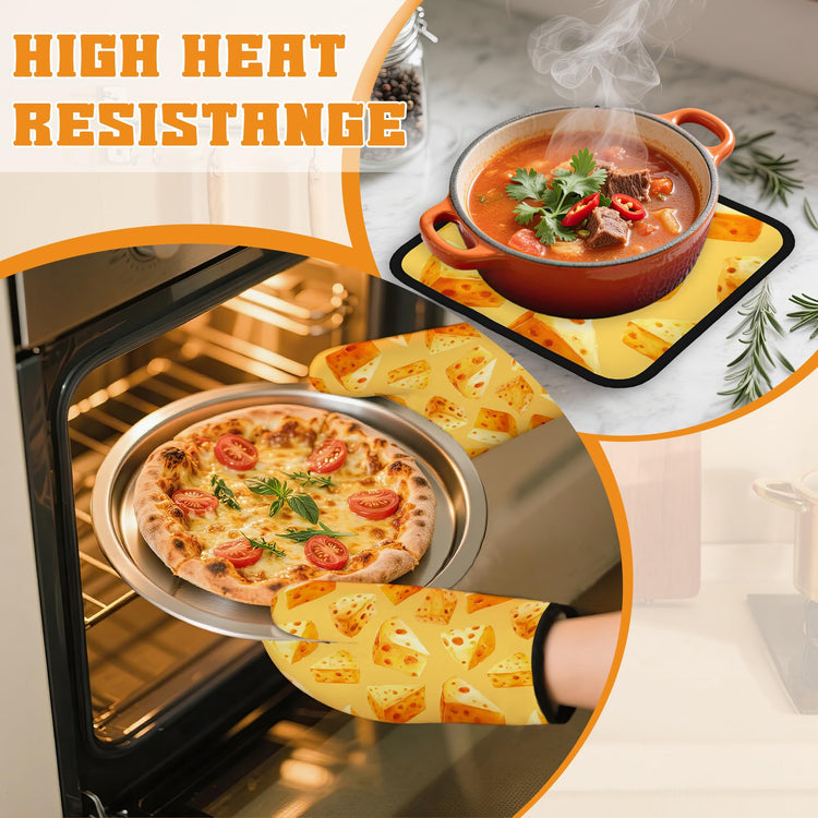Cute Cheese Oven Mitts and Pot Holders Set (4 Count)