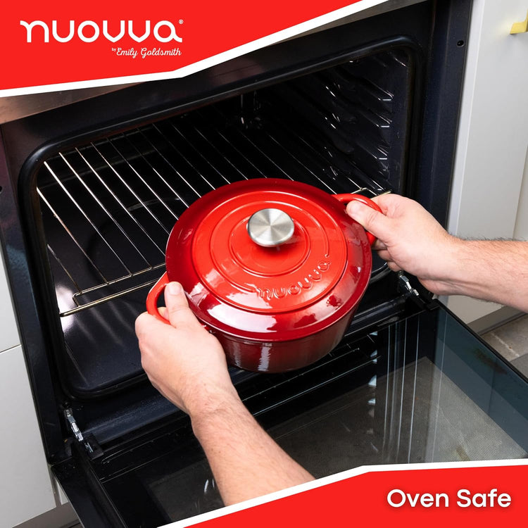 Cast Iron Dutch Oven with Lid – Non-Stick Ovenproof Enamelled Casserole Pot – Sturdy Dutch Oven Cookware – Red, 3.1-Quart, 22cm – by Nuovva - Nestoria