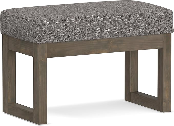 SIMPLIHOME Milltown Small Ottoman Bench - 27 inch Wide Upholstered Tweed Look Fabric Rectangle Footstool Ottoman in Pebble Grey, Contemporary Bench for Bedroom with Cushioned Seat, Assembled
