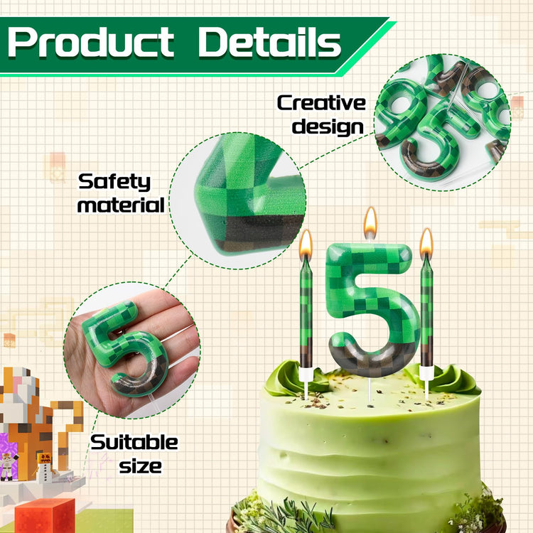 13 Pcs Dynamite Candles 12 TNT Themed Birthday Cake Candles and Number 5 Candle Cake Topper for Pixel Theme Birthday Party Anniversary Party Dynamite Theme Party Video Game Party Supplies (13 Count)