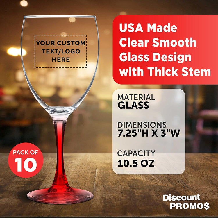 Custom Nuance Wine Glasses by ARC 10.5 oz. Set of 10, Personalized Bulk Pack - Restaurant Glassware, Perfect for Red Wine, White Wine, Cocktails - Red