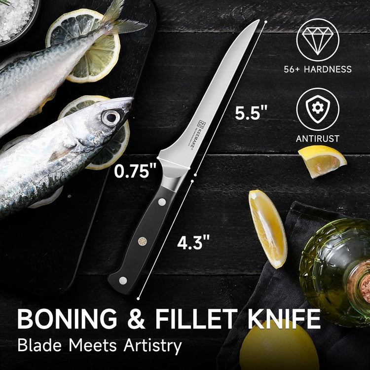 KEEMAKE Boning Knife for Meat Cutting, 5.5 Inch Fillet Knife for Fish, High Carbon Stainless Steel Ultra Sharp Japanese Kitchen Knives for Meat Poultry Cutting