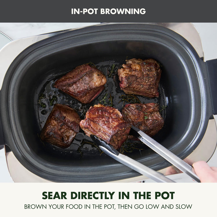 Elite 14-in-1 Nonstick 6QT Electric Slow Cooker, PFAS-Free Ceramic Multi-Cooker, In-Pot Browning, Dishwasher Safe Lid & Removable Crock, Stainless Steel Steamer, Silicone Handles, Graphite