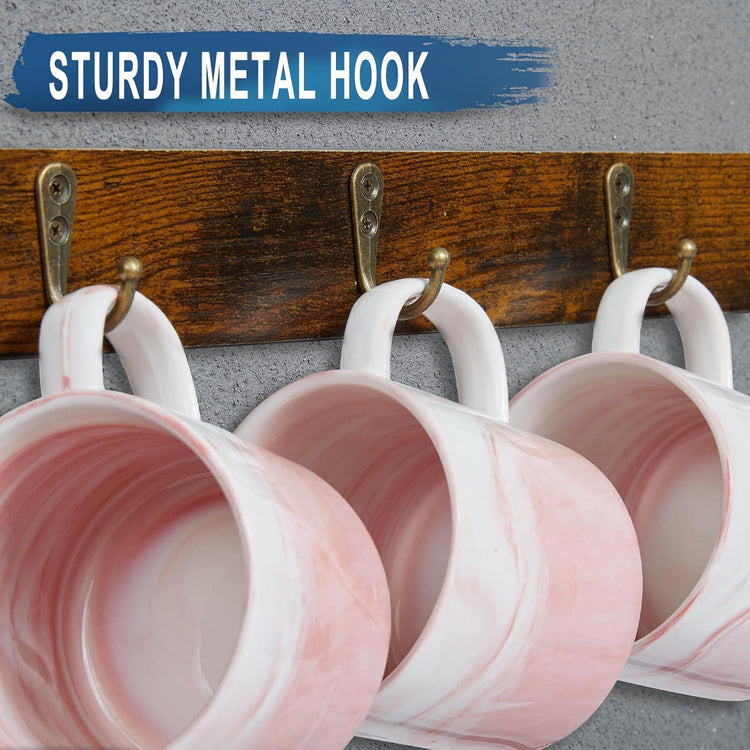 Mug Racks for Wall, Coffee Mug Holder Wall Mount Up to Hold 24 Mugs, Coffee Mug Rack Wall Mounted(3Pack) for Kitchen, Home, Coffee Bar, Rustic Wood and Iron