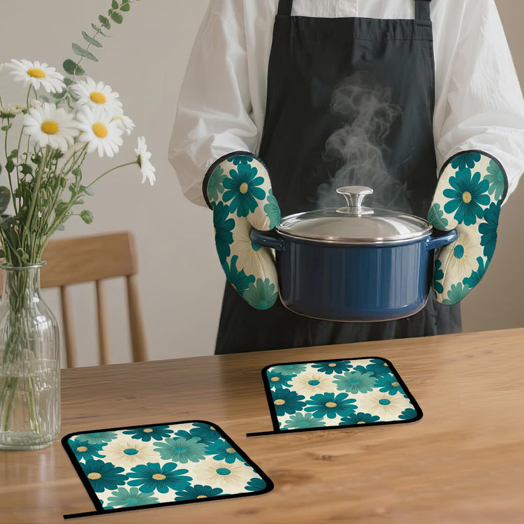 Abstract Daisy Flower Oven Mitts and Pot Holders (4 Count)