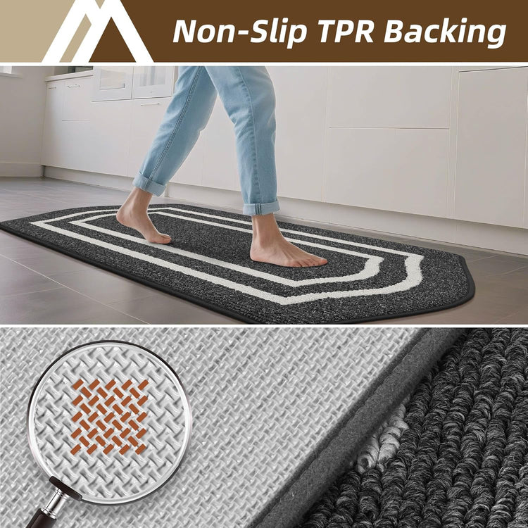 COSY HOMEER Kitchen Rugs and Mats Sets of 2PCS Non Slip Kitchen Mats for Floor Washable Kitchen Runner Stain Resistant Standing Mat for Kitchen,Sink,24"x48"+24"x59",Black