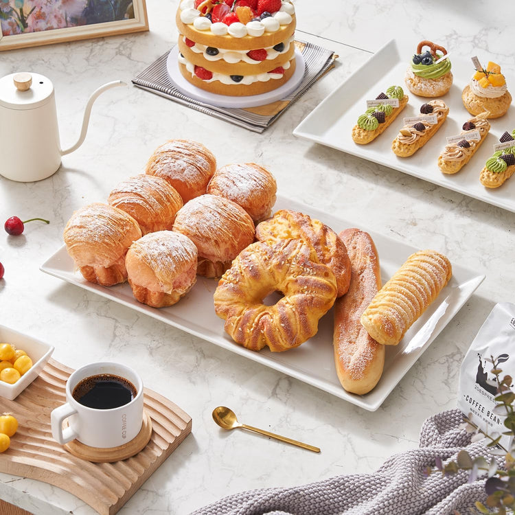 MIECOO Large Serving Platters, 18.5" x 11.5" White Serving Trays Set, Rectangular Porcelain Plates for Party, Wedding, Birthday, Entertaining, Food, Appetizer, Fruit, Sushi, Dessert, Set of 2
