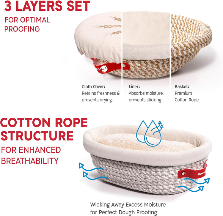 KneadAce Sourdough Starter Kit – 34oz Starter Jar, 2 Cotton Rope Banneton Proofing Baskets, Magnetic Bread Lame for Scoring – Gift for Bakers & Complete Sourdough Bread Baking Set