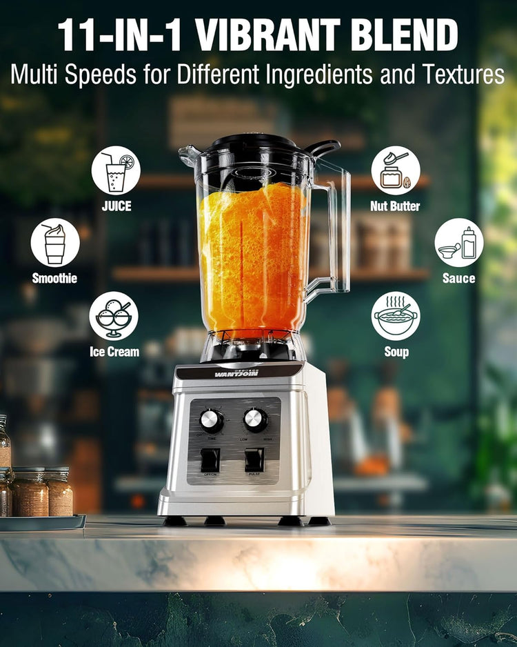 WantJoin Commercial Blender - 136 Oz Large Capacity Professional Blender Heavy Duty w/Pure Copper Motor,Dishwasher safe, 8-Blade Combo, 18800 RPM, Multi Speeds, Smoothie Blenders for Juice