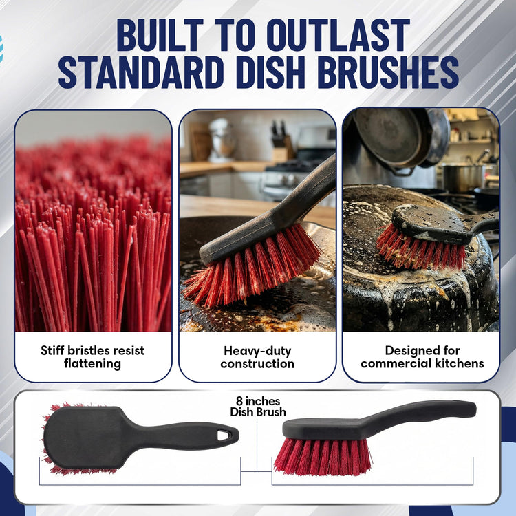 8 Inch Pot & Dish Kitchen Scrub Brush for Heavy