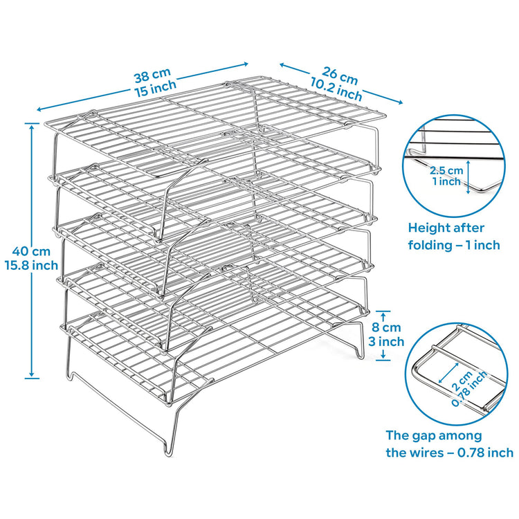 5 Tier 15x10IN Cookie Cooling Rack for Cooking Stackable Collapsible