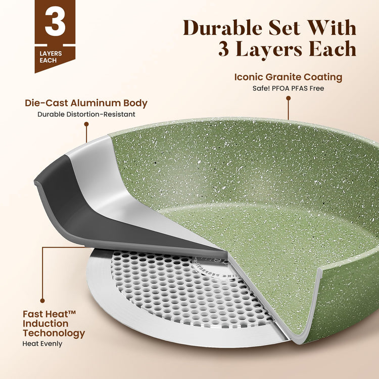 17Pcs Green Induction Cookware Set