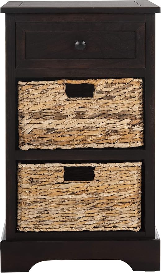 SAFAVIEH Home Collection Carrie Brown/ Natural Wicker 3-Drawer Storage Nightstand Side Table (Fully Assembled)