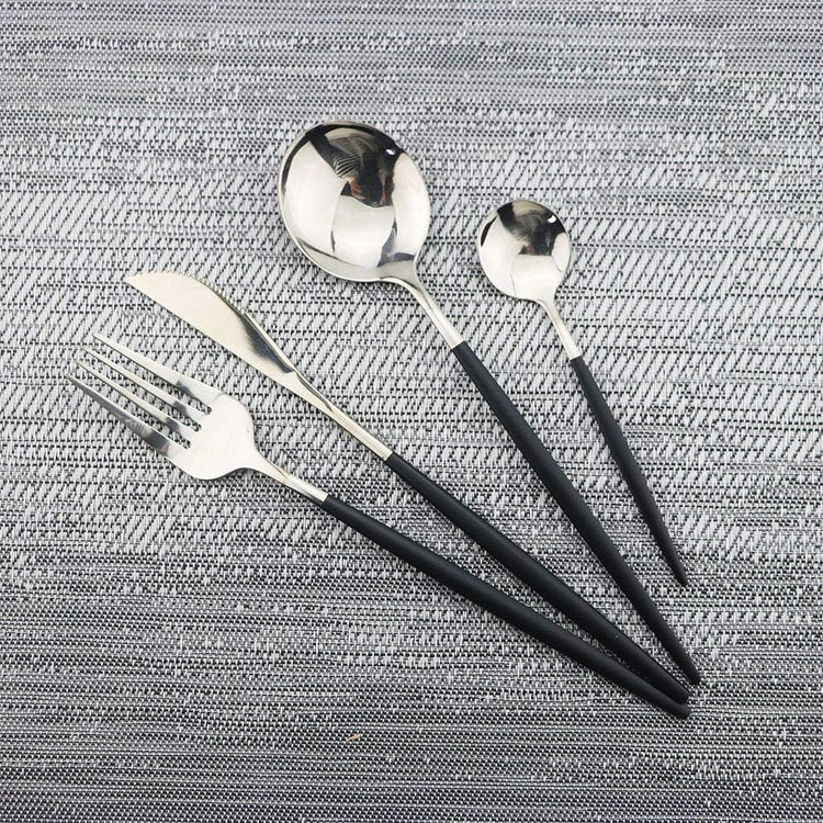 JASHII Black Silver Silverware Set, 20-Piece Stainless Steel Satin Finish Flatware, Kitchen Utensils, Mirror Polished Tableware Cutlery for Home and Restaurant, Dishwasher Safe
