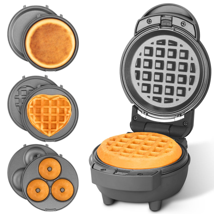 4 in 1 Mini Waffle Maker with Removable Plates