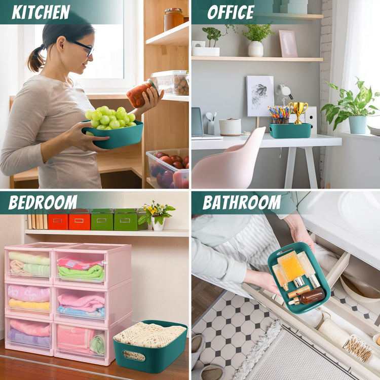 Plastic Storage Bins 10 Pcs Green Pantry Organizer Bins Small Baskets Storage Containers for Home Kitchen (10 Count)