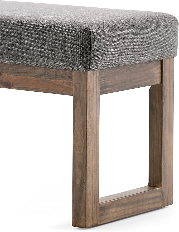 SIMPLIHOME Milltown Large Ottoman Bench - 44 inch Wide Upholstered Linen Look Fabric Rectangle Footstool Ottoman in Grey, Contemporary Bench for Bedroom or Entryway with Cushioned Seat, Assembled