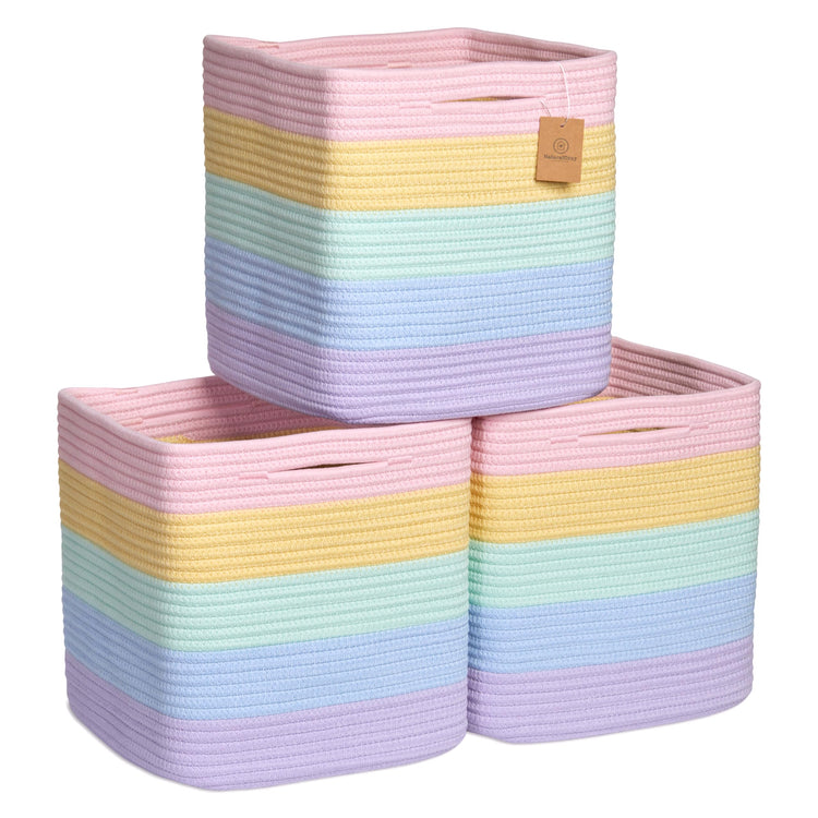 Storage Cubes 11 Inch Cotton Rope Woven Baskets for Organizing (3 Count)