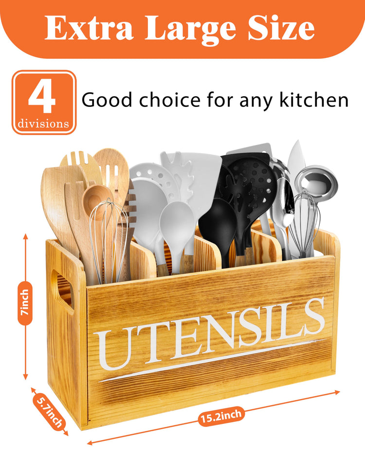 Kitchen Utensil Holder for Kitchen Counter Large Wooden Organizer for Cooking Utensils Utensil Holder Counter Farmhouse Décor