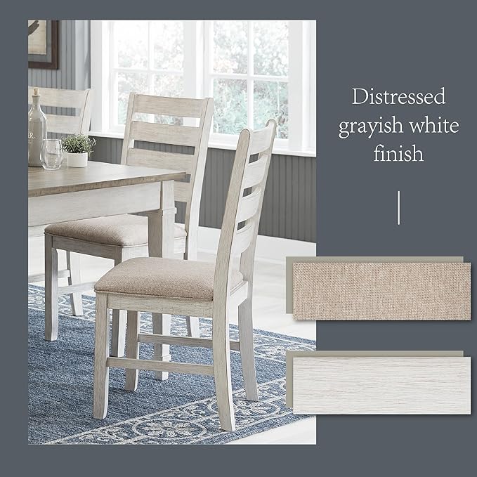 Signature Design by Ashley Skempton Modern Farmhouse Dining Room Chair, 2 Count, Ladderback Design, Wood, 17.75" W x 21.5" D x 38.63" H, White and Light Brown