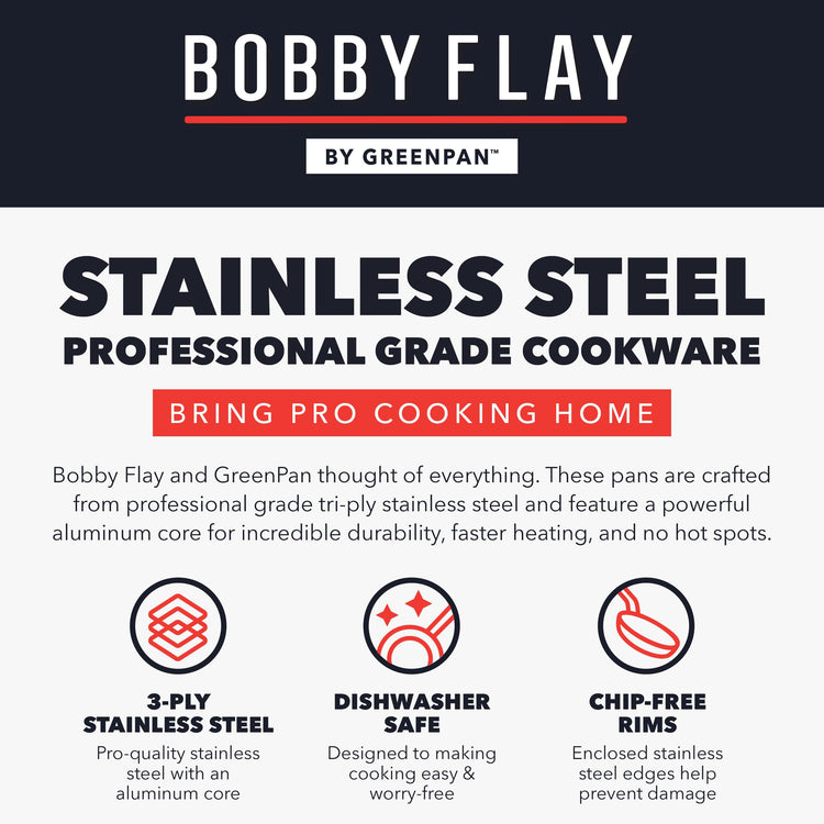 x Bobby Flay Stainless Steel 8” & 10” Frying Pan Skillet Set